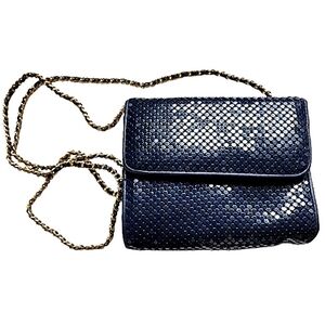 Whiting and Davis Blue Vintage Metallic Mesh Evening Purse Mini Crossbody Bag